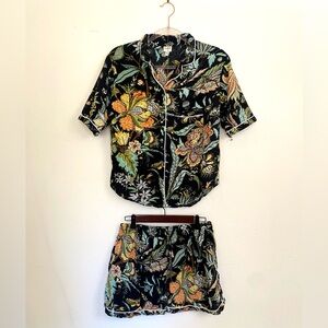 Saatvik L Cotton Pajamas Set Floral Dark Academia Tropical Luxury PJs Set Black